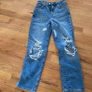 High rise, baggy/flared Ripped Jeans